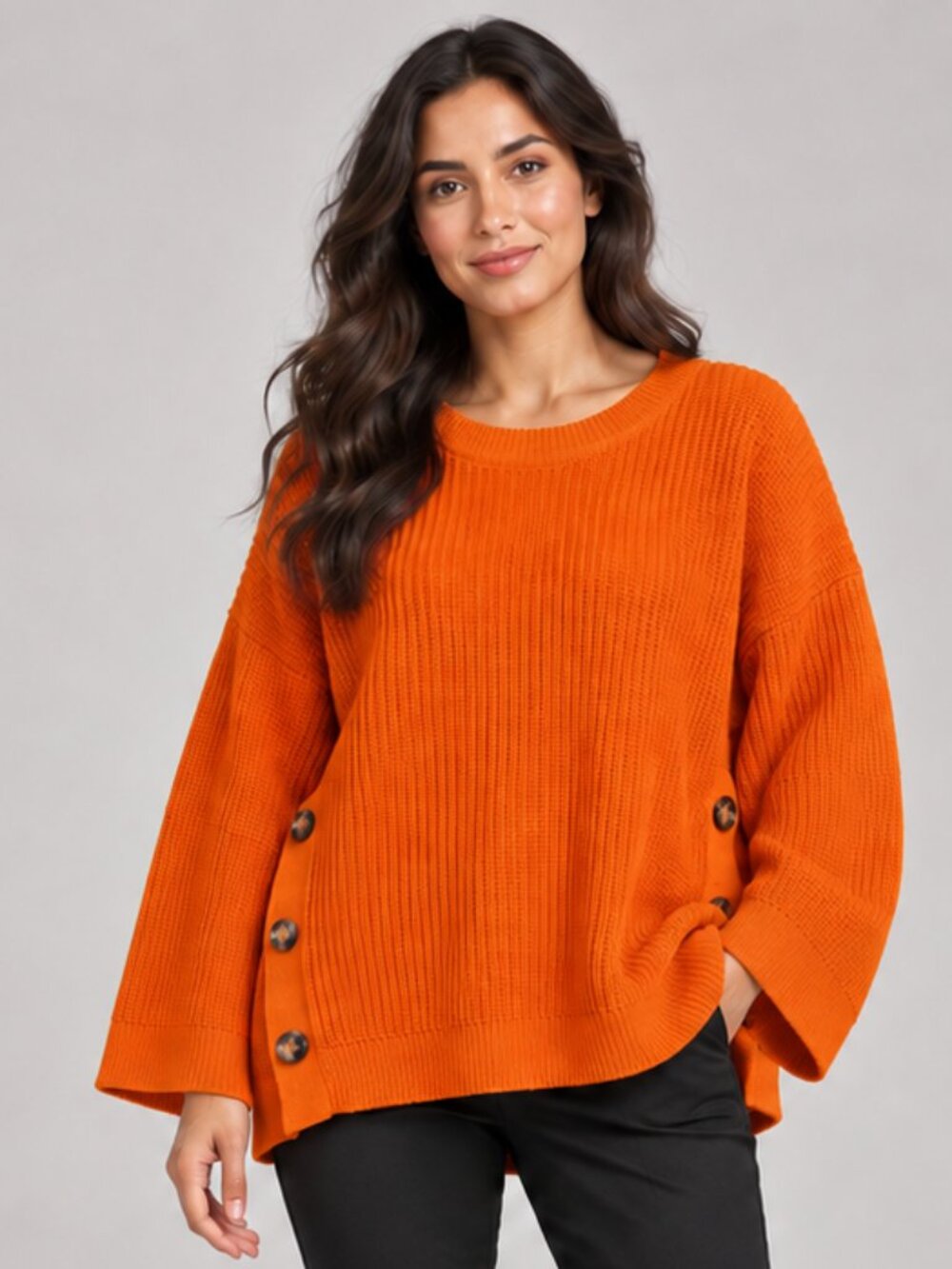 J Jason Wu Orange Oversized Side Button Sweater Women’s Large Cotton Blend